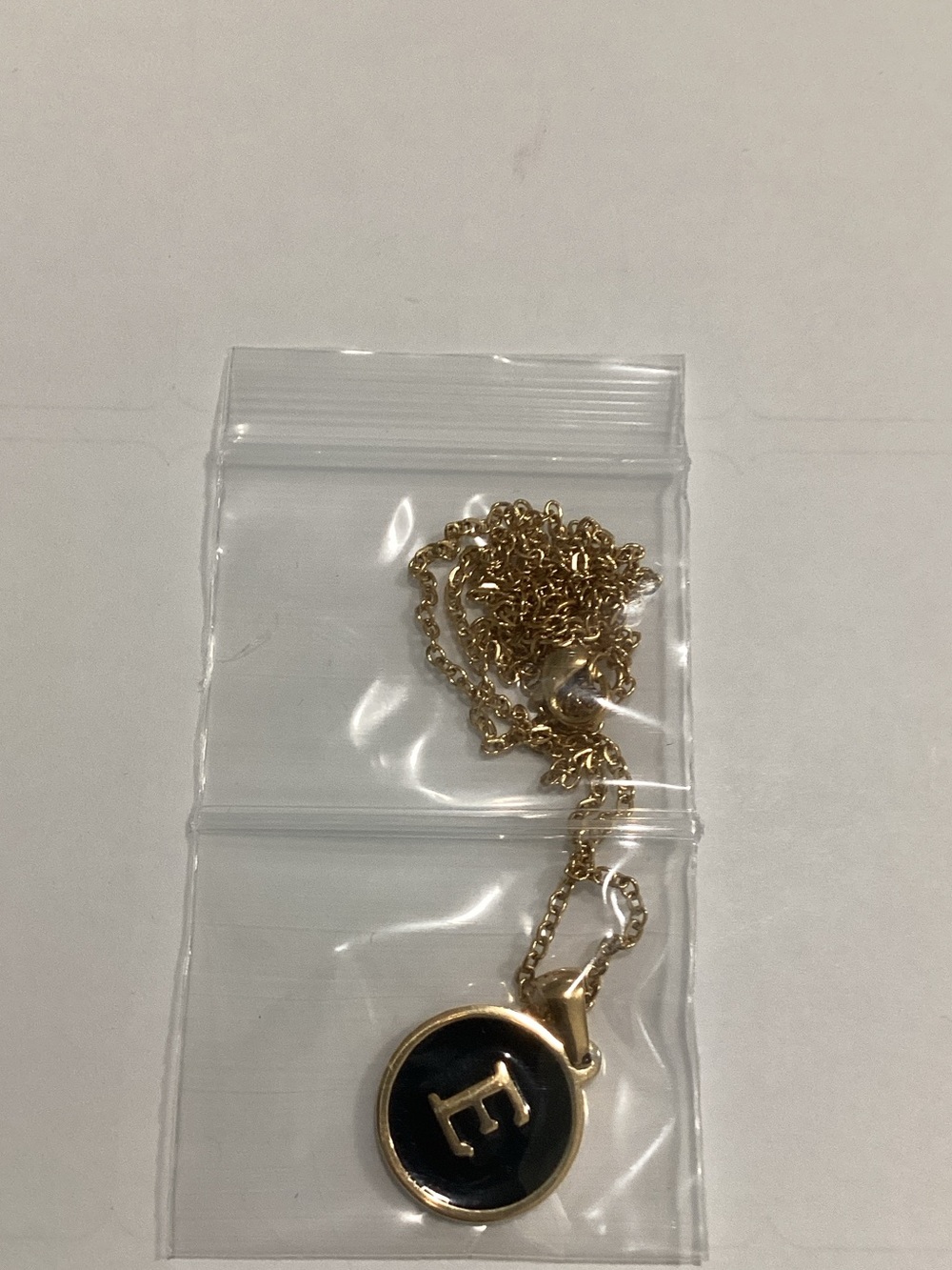 Gold-Tone Initial E Pendant Necklace‎ with Black Enamel